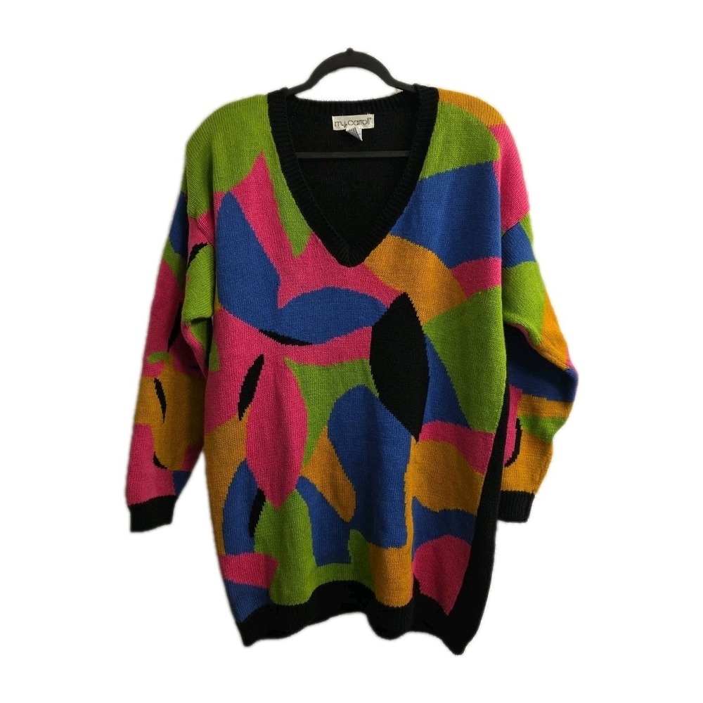 Vintage 80s Pop Colorful Art Oversized Pullover Medium M.J. Carroll Sweater